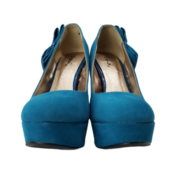 Qupid Neutral Teal Velvet Platform Stiletto Pump - Picture 2 of 8